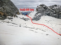 Scesi dalla Cima de Toni si attraversa tutta la Valle delle Sasse e si risale fino alla Forcella delle Sasse. Ultima tappa del giro.